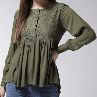 Olive Green Self-Design Top